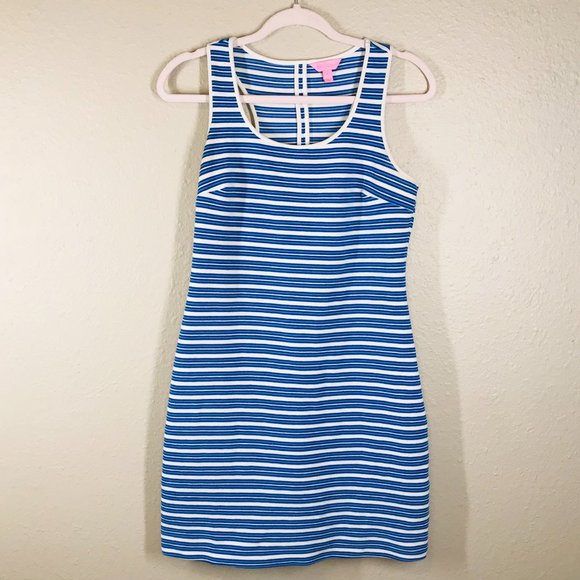 Lilly Pulitzer Blue & White Striped Halter Mini Dress - Picture 1 of 10